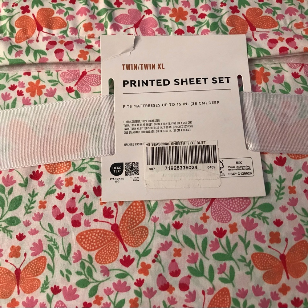 Havenstay Floral & Butterfly Printed Sheet Set - Pink & Orange - Picture 2 of 2
